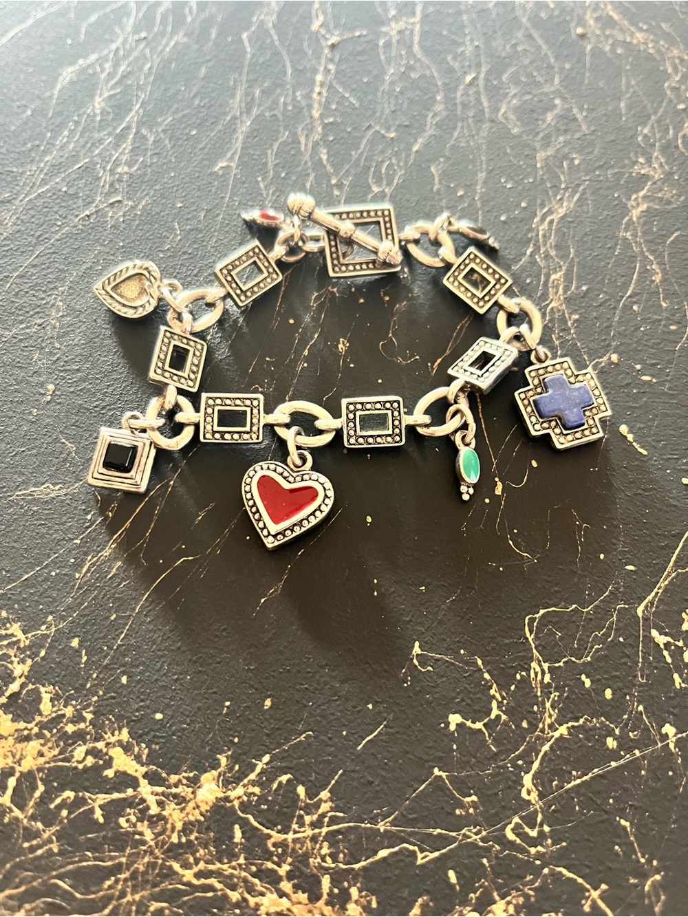 Premier Designs Bracelet Charm Cross Hearts Toggle Silver Tone